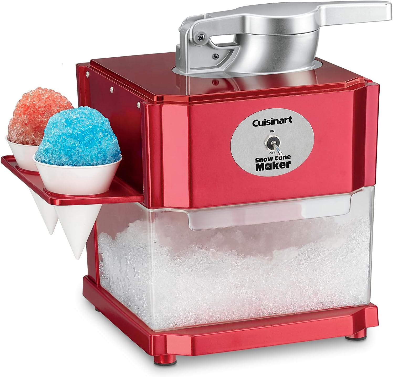 CUISINARTSnow Cone Machine - Makes 5 Icy Cones for Slushies & Frozen Drinks - Includes Reusable & Paper Cones, Red, SCM-10P1
