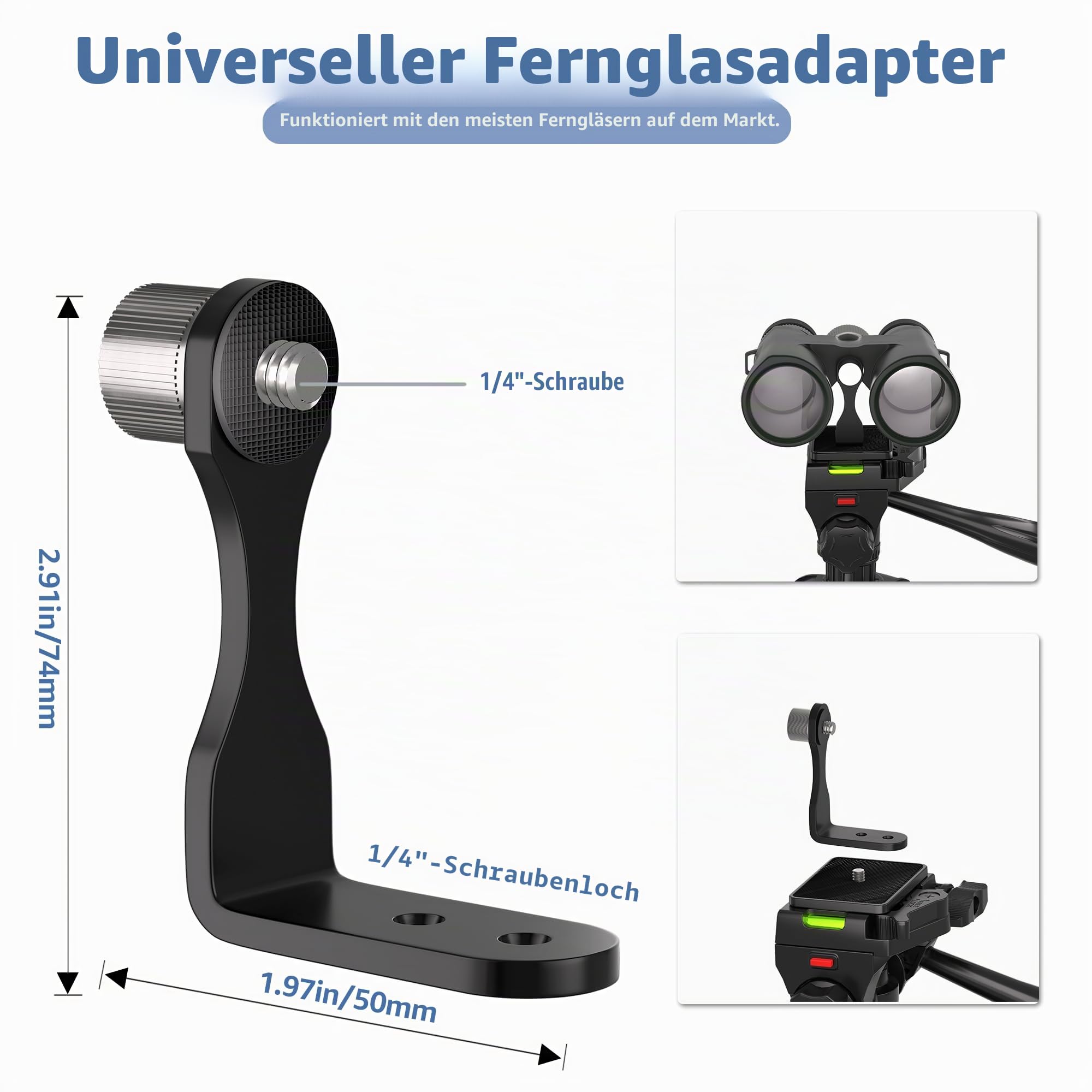 Lusweimi Fernglas-Stativ, 184 cm Aluminium Spektivstativ mit Adapter, 2 Schnellwechselplatten, Handyhalterung, Kompatibel mit Ferngläsern/Spektiven/Kameras/Handys, Aluminium, Schwarz