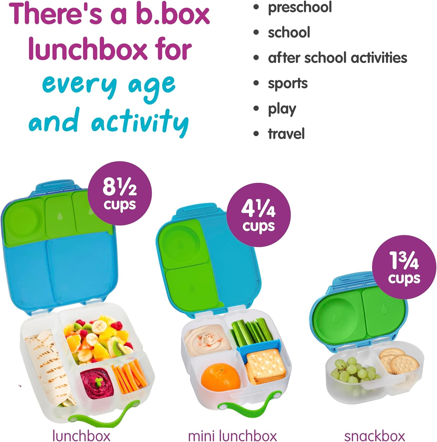 b.box Lunch Box for Kids: Bento Box w/ 4 Compartments (2 Leak Proof), Removable Divider & Gel Pack. Ideal for Big Eaters 3+. School Supplies, 8½ Cup Capacity - Image 10