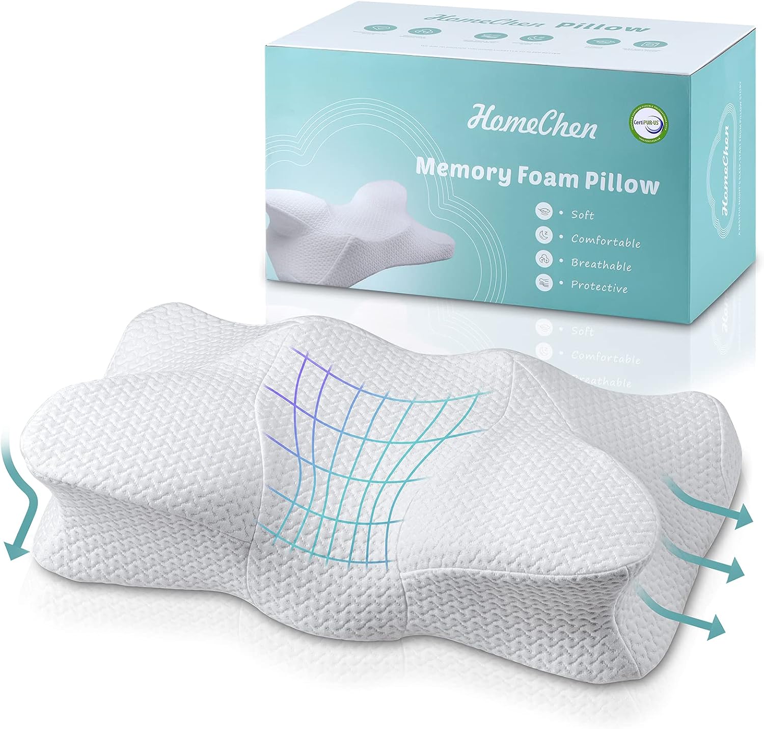 Nerveol Cervical Memory Foam Pillow, Contour Pillow for Neck and Shoulder Pain Relief, Ergonomic Orthopedic Sleeping Support Pillow for Side, Back, Stomach Sleepers