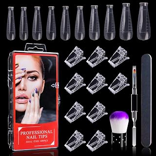 Kalolary Dual Nail Forms Set, 100PCS Dual Nail T-Shape Forms with 10pcs Nail Tip Clip Nail Art Dust Remover Brush Nail File and 1PCS Dual-Ended Poly gel Brush, Professional Nail Manicure Kit