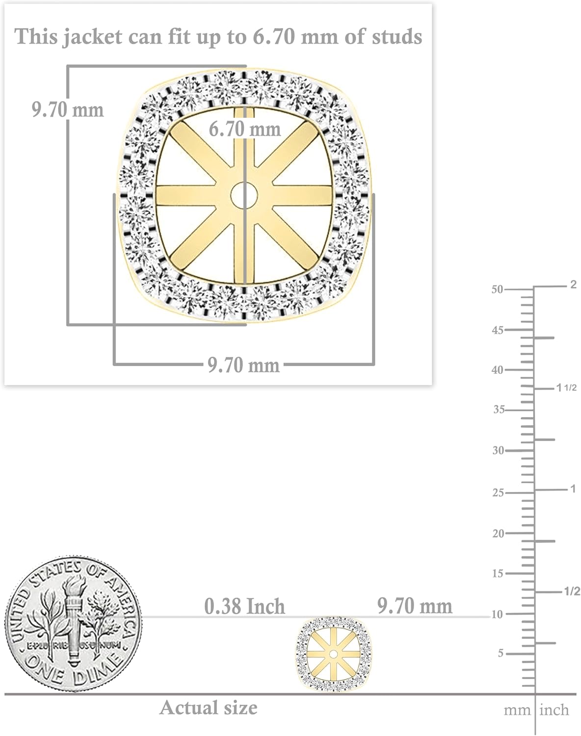 Dazzlingrock Collection 0.30 Ctw Round White Natural Diamond Cushion Frame Removable Jackets for Stud Earrings in 10K Real Solid Gold
