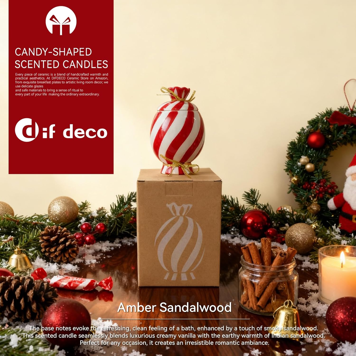 Christmas Scented Candle with Lid, Natural Candles for Home Scented, Premium Natural Candy Shaped Candles with Cotton Wick for Xmas Holiday Party Supplies (7.5 OZ) - Image 7