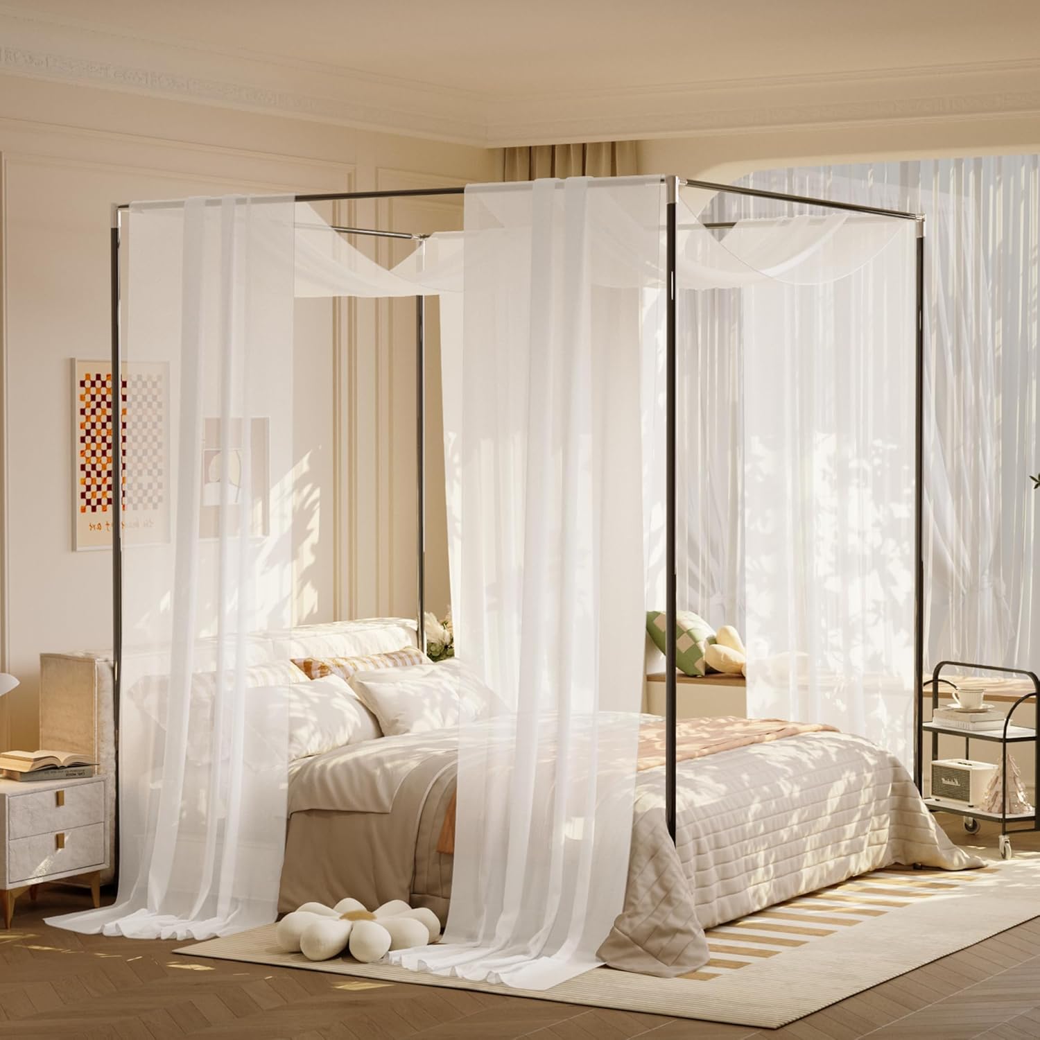lazyzzz White Canopy Bed Curtains Princess Bed Canopy Scarf for Full/Queen/King Metal Bed Frame,Wood Frame Bed, Bed Canopy for Girls Boys-2 Panel Sheer Curtain 39.4" W x 315" L 39.4"W x 315"L (Pack of 2) White