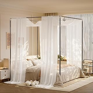 lazyzzz White Canopy Bed Curtains Princess Bed Canopy Scarf for Queen/King Metal Wood Bed