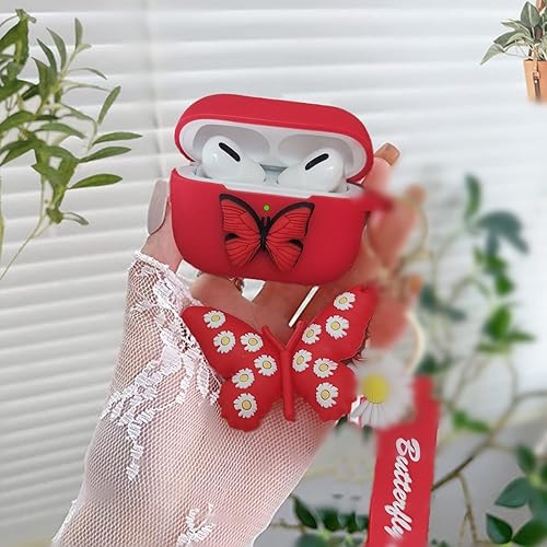 Miniatura 7 de Funda para AirPods Pro2, funda de silicona suave con diseño de mariposa para Airpod Pro2 con llavero de muñeca de mariposa para regalo de mujeres y