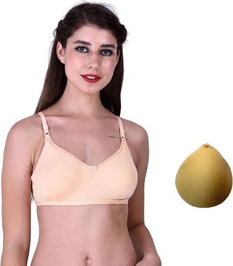 BENCOMM Mastectomy Cancer Pocket Skin Beige Bra with one Micro Fiber Filled Adjustable Pad | Cotton Bra