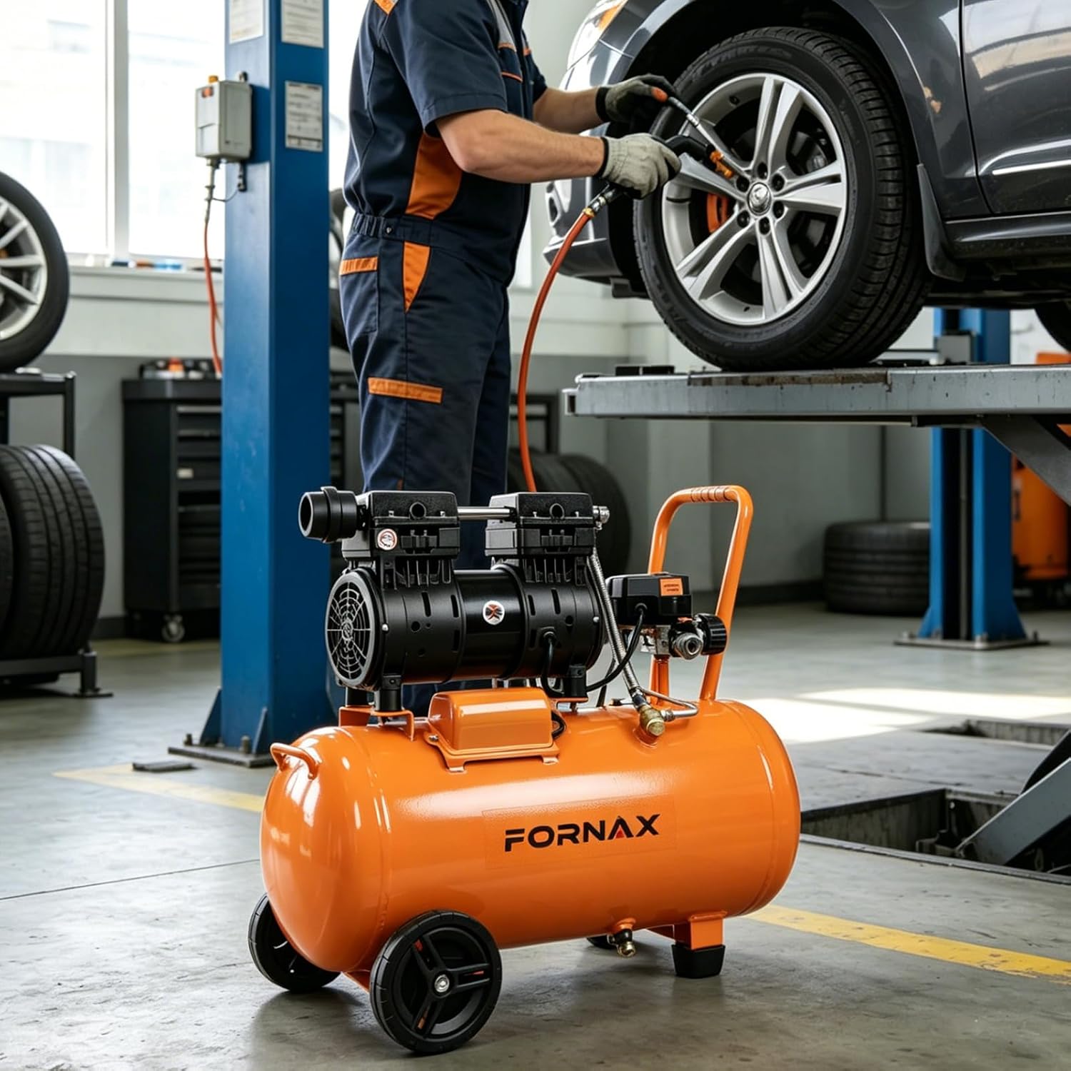 FORNAX 8 Gallon Air Compressor With kits, 1HP 2.2 CFM, Max 125 PSI Oil-Free Air Compressor Tank, 70 dB Ultra Quiet Compressor for Nail Guns, Tire Inflation, and DIY Home Projects