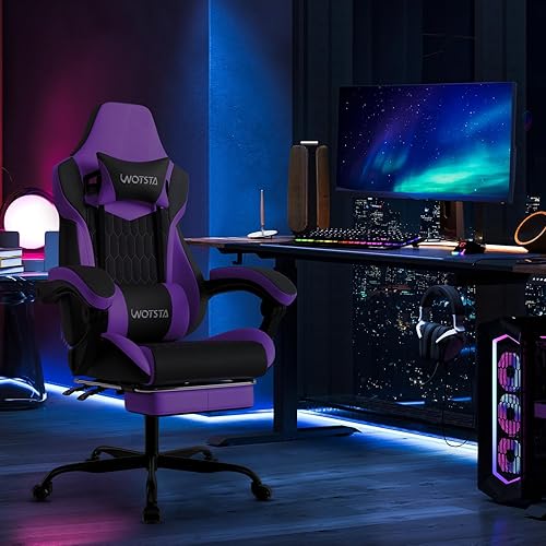 Miniatura 2 de Silla Gaming con Reposapiés, Sillas Gaming de Respaldo Alto, Silla Gamer Ergonómica de Cuero PVC con Reposacabezas Ajustable, Soporte Lumbar Estilo