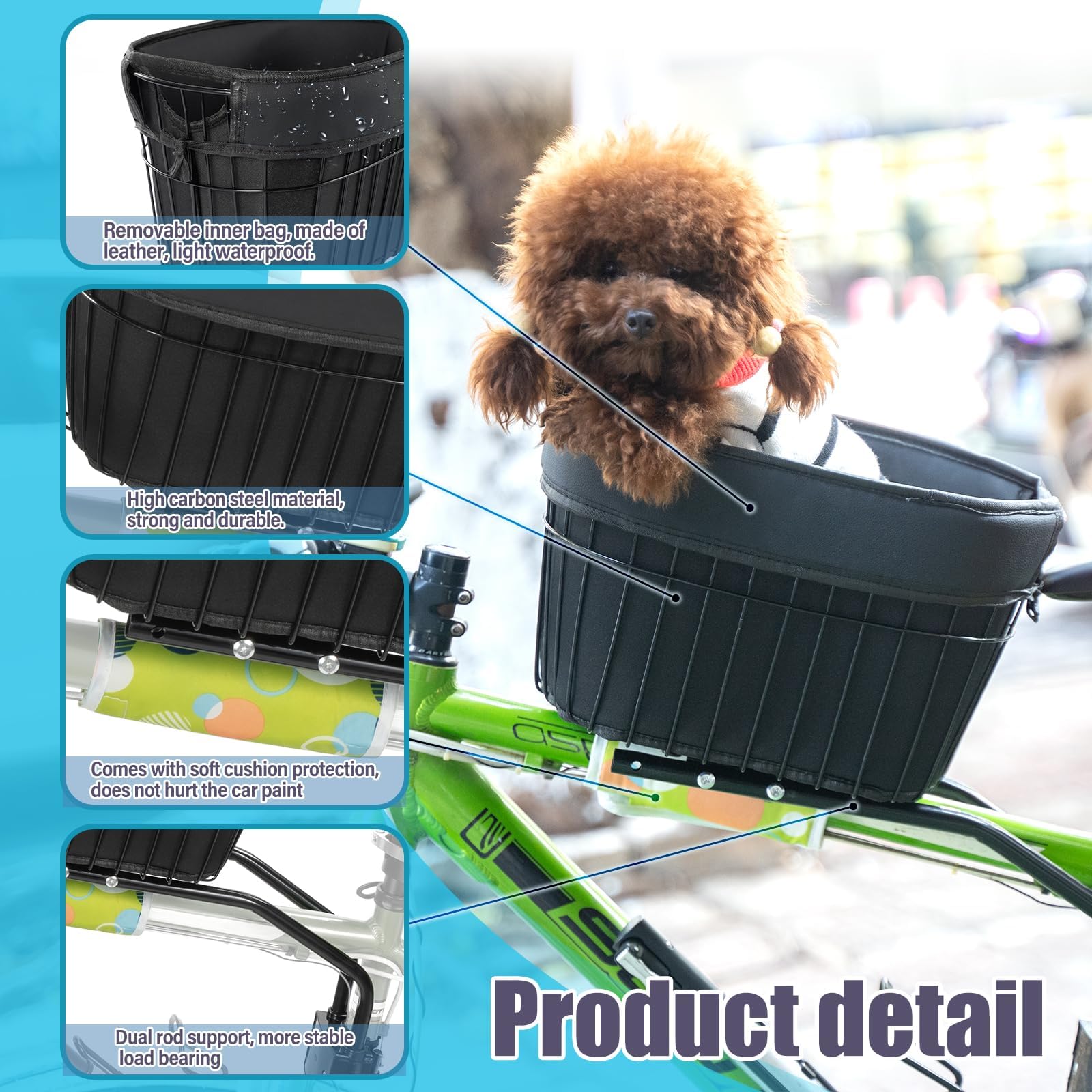Panier de vélo pour chien avec ceinture de sécurité - Sac de voyage portable pour petits chiens chats jusqu'à 5 kg