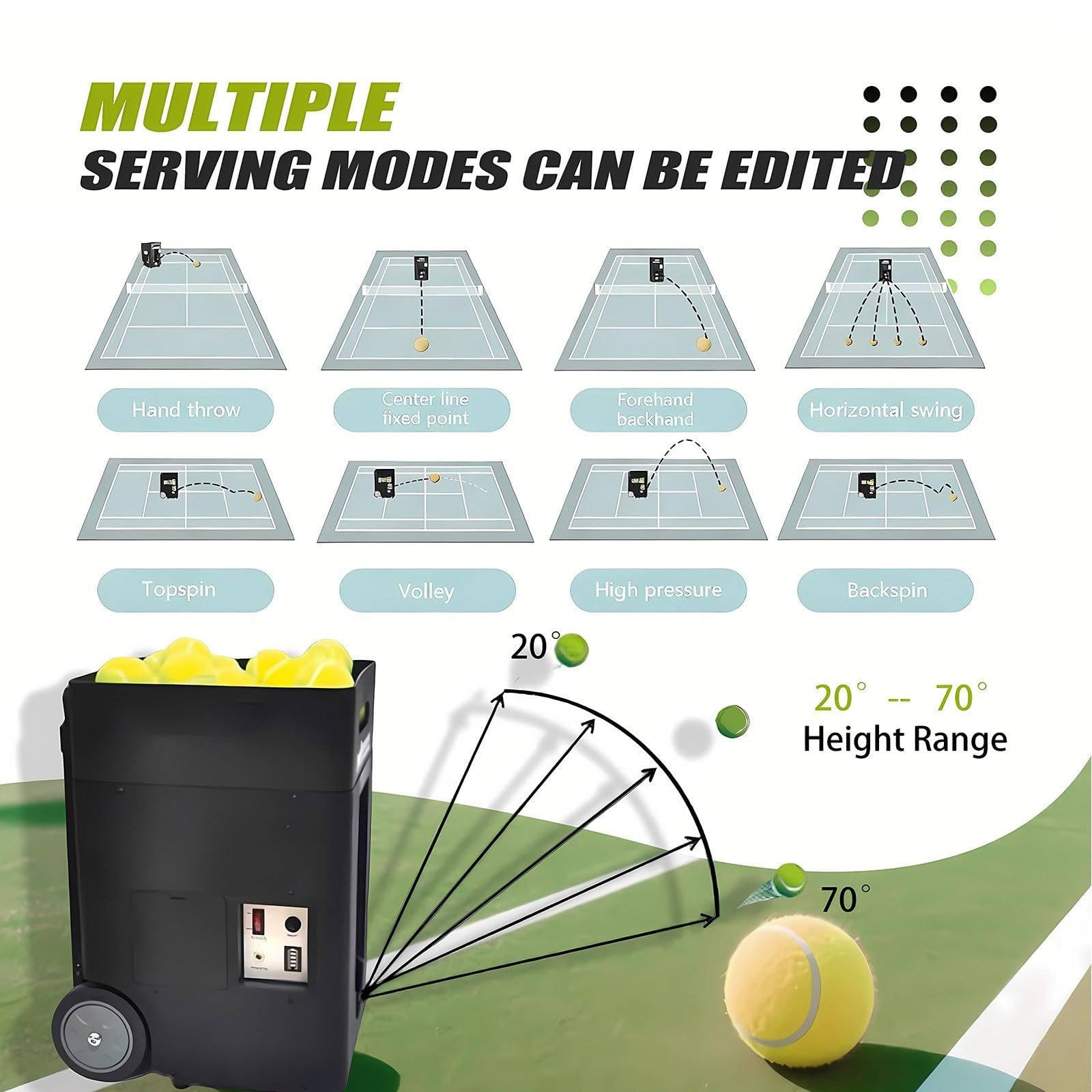 Macchina lanciapalle da Tennis con Programmazione Intelligente avanzata - Alta capacità con App/Telecomando, velocità di Servizio Regolabile e Allenamento all'aperto per Principianti