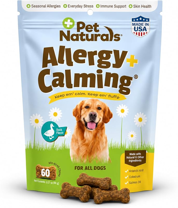 Pet Naturals Allergy Plus Calming Suplemento para Cães em Mastigáveis Macios, 60 unidades