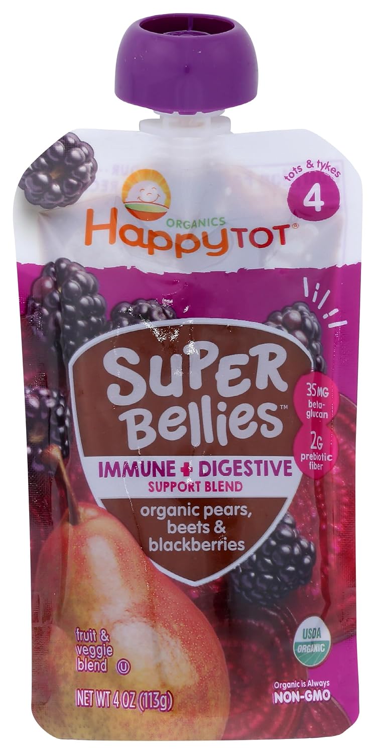 HAPPY TOT Organic Pear Beets Blackberries Immunity Baby Food, 4 OZ