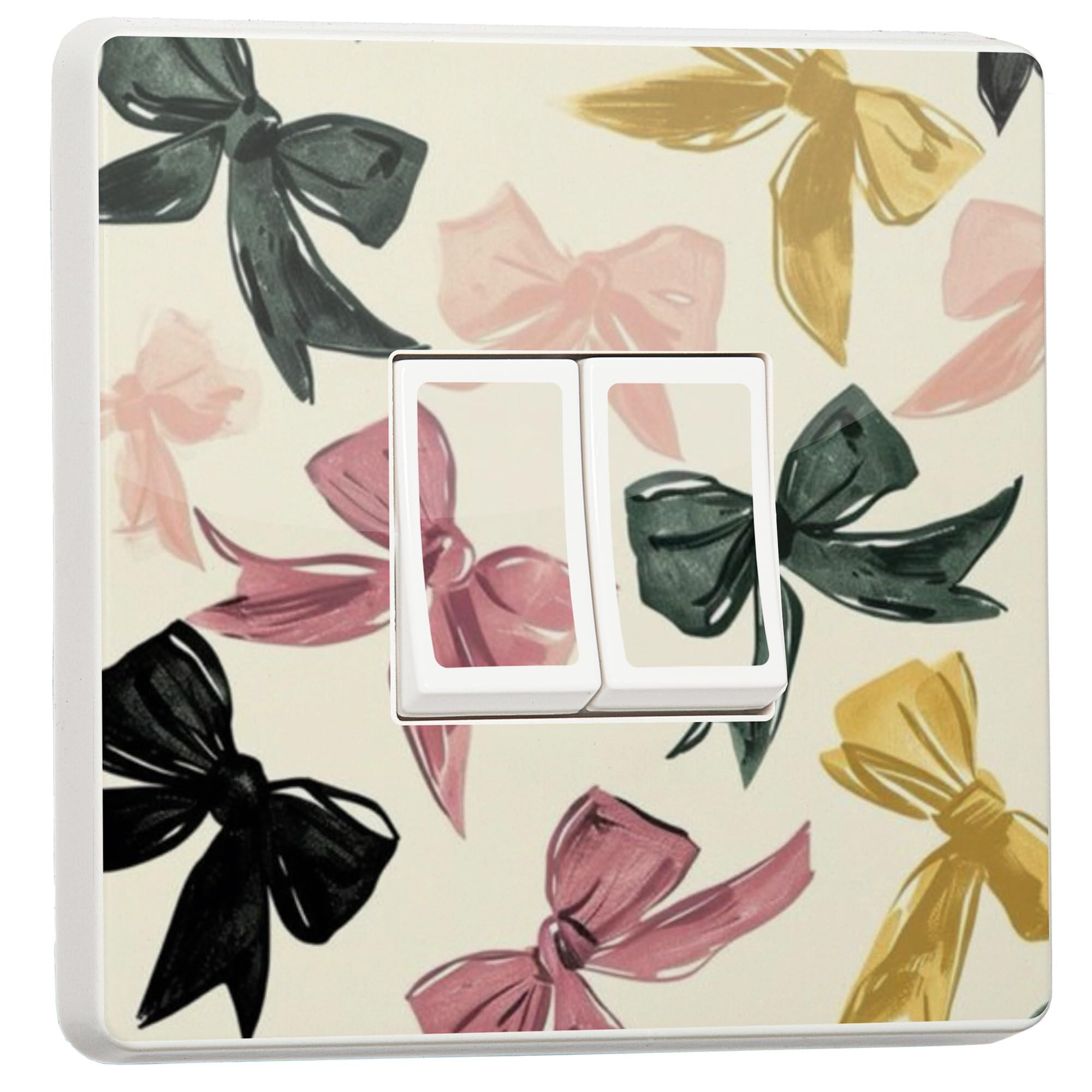 Stika.co Multi Bow Pack Of 2 Multi-Colour Bow Light Switch Stickers – Fun & Vibrant Vinyl Covers For Double Switch Plates, Peel & Stick Decor