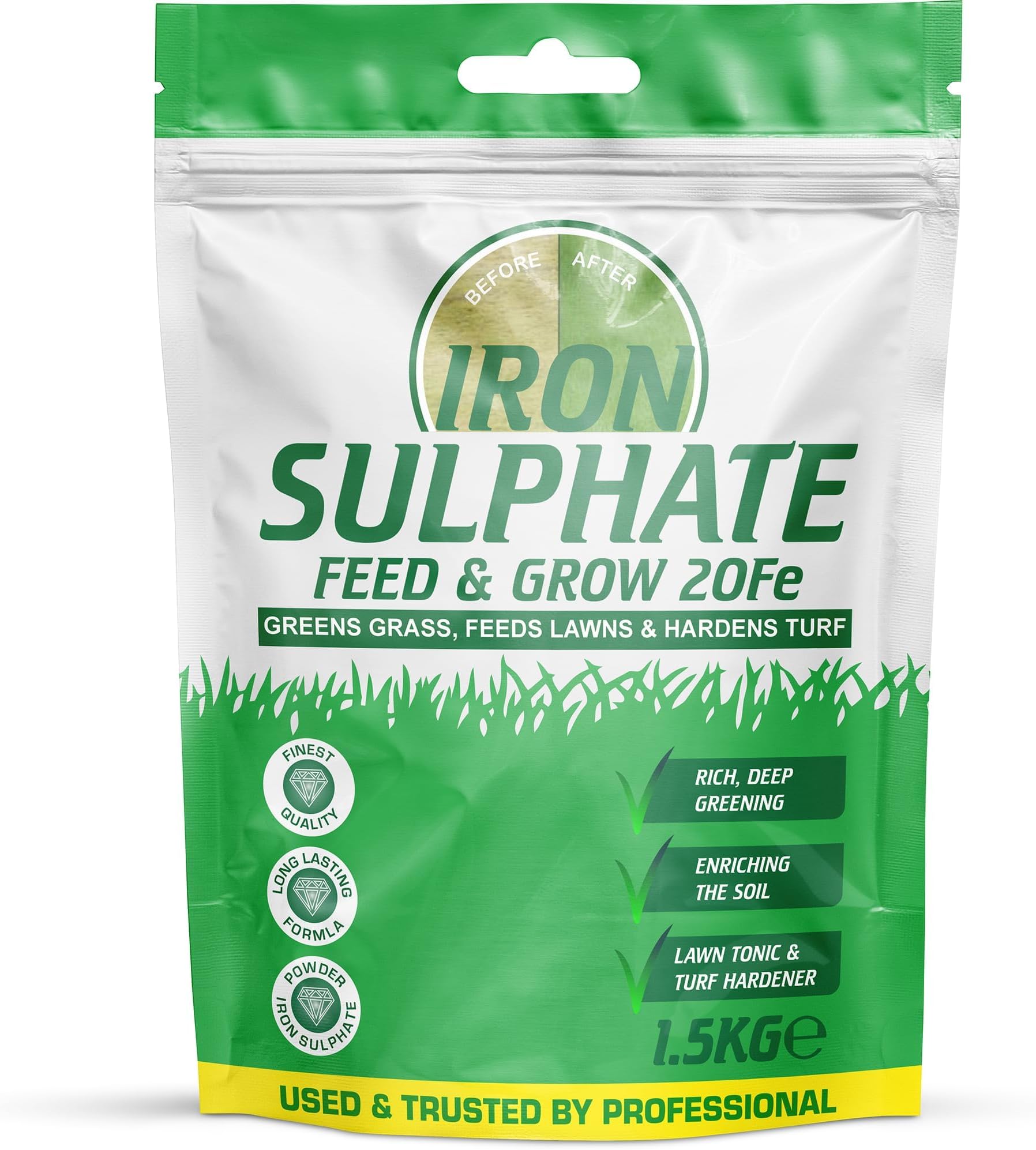 Iron Sulphate Powder Concentrate Pure Lawn Tonic Fertiliser Grass Greener Ferrous Sulphate of Iron Lawn Conditioner and Turf Hardener Dry Powder Soluble in Water by Pure Source Nutrition (1.5kg)