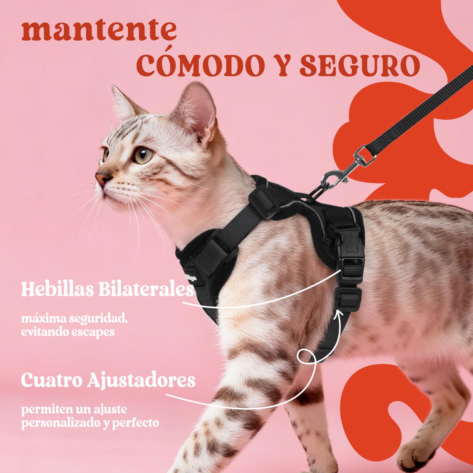 rabbitgoo Arnes para Gatos Antiescape con Correa 150cm, Arnes Gato Ajustable Reflectante, Chaleco de Tela de Malla Suave y Transpirable, Arnés Gato Pequeño para Caminar Entrenar, XS, Negro