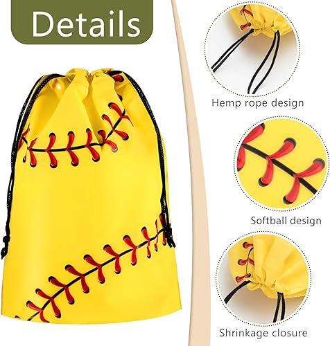 Miniatura 3 de Silkfly Paquete de 50 bolsas de softbol con cordón para aperitivos, bolsas de plástico para regalo, regalos de fiesta para suministros de fiesta