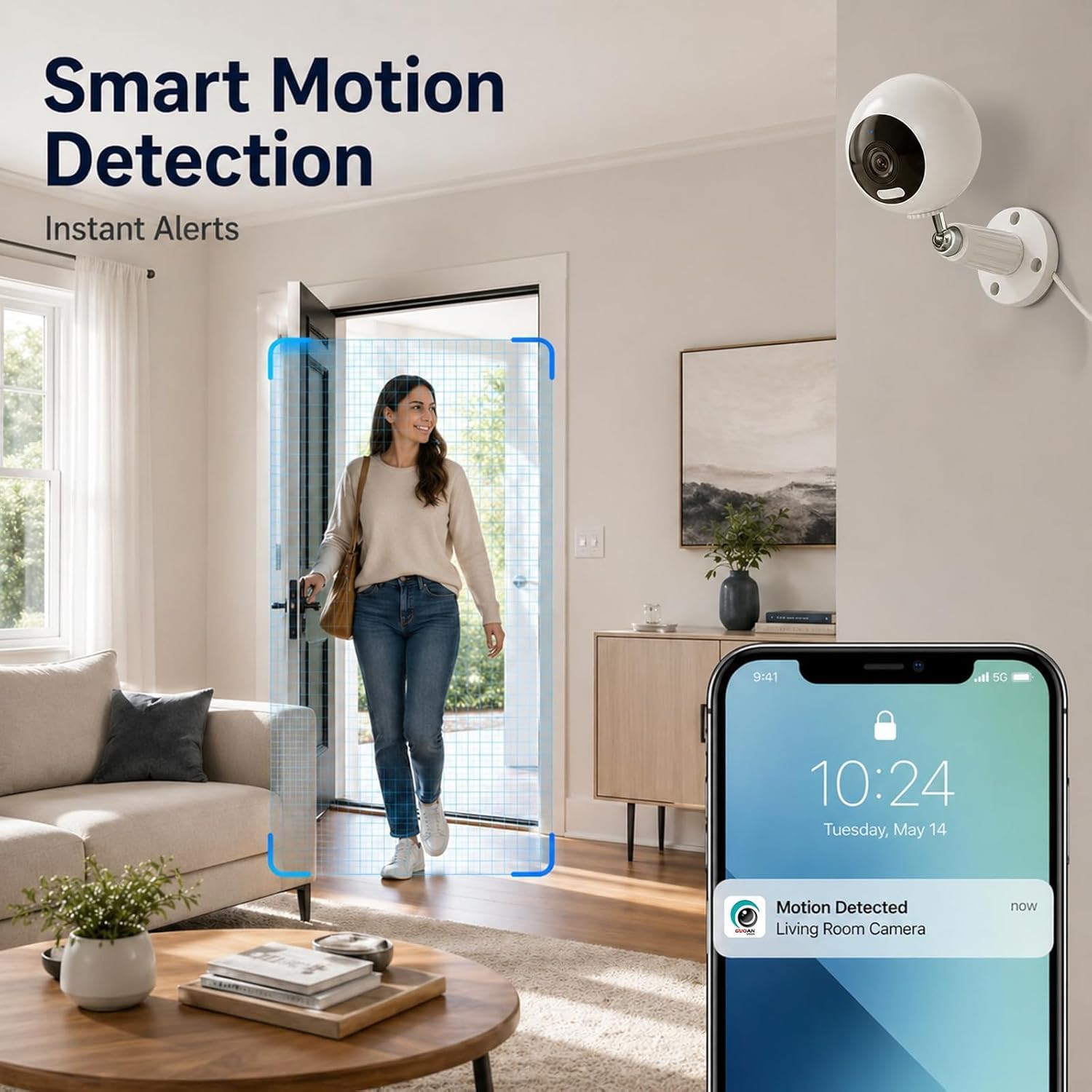 5G Sicherheitskamera für drinnen und draußen, 3 MP CCTV-Kameras für Baby-Monitor/ältere Hunde/Haustiere, Heim-Sicherheitskameras, IP66 wasserdicht, Alarmsirene, Nachtsicht, Zwei-Wege-Talk