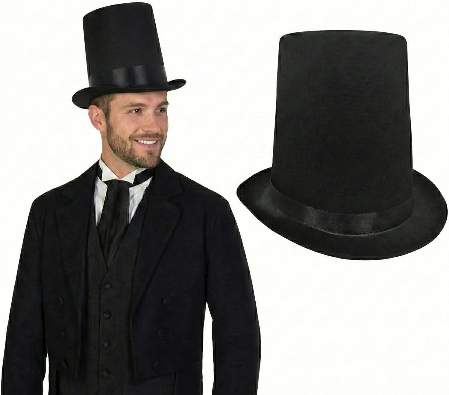 Nicky Bigs Novelties Black Top Hat For Men, 8-Inch Tall Top Hat, Magician TopHat, Victorian Hats, Mens TopHat Costume, Presidents Day Costume Women