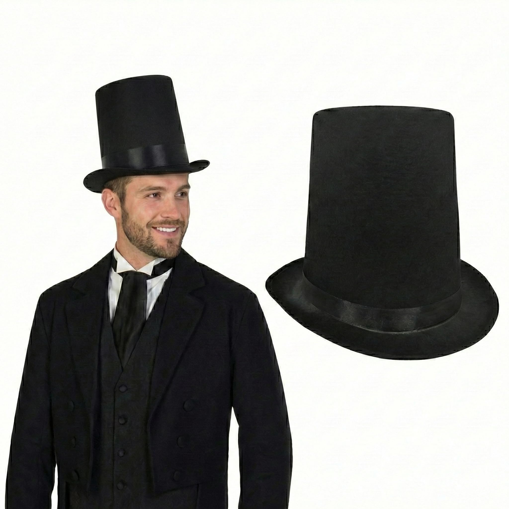 Black Top Hat For Men, 8-Inch Tall Top Hat, Magician TopHat, Victorian Hats, Mens TopHat Costume, Presidents Day Costume Women