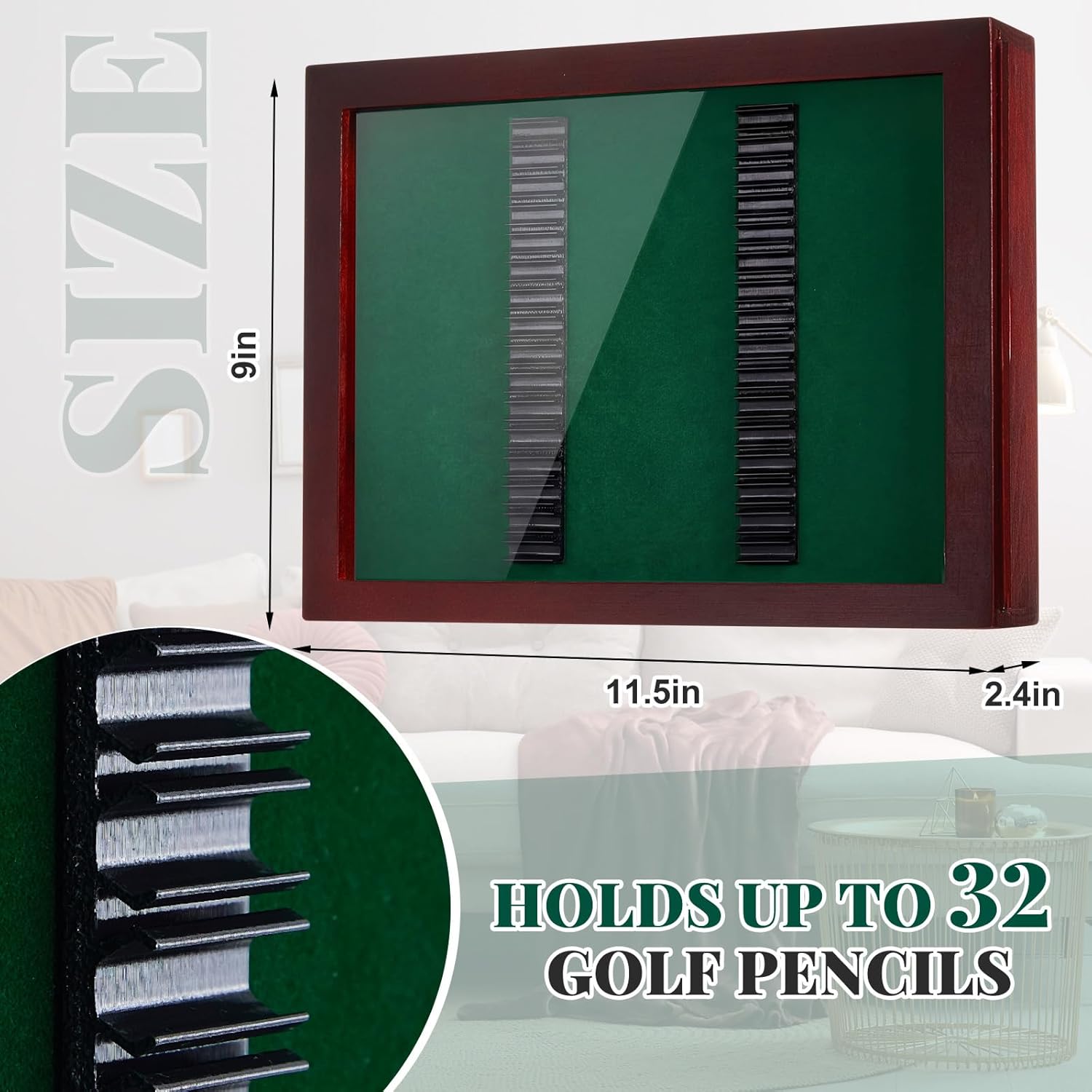 Golf Pencil Display Case Holds 32 Round or Hexagonal Golf Pencils Display Frame Wall Mount for Home Office Decor and Collectibles, Pencil Not Include(3D Print)