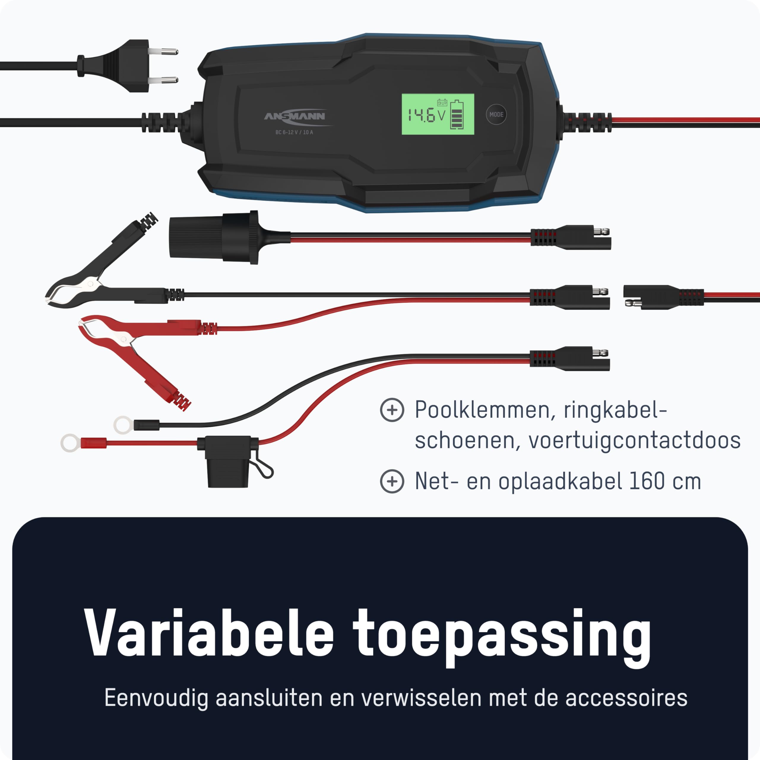 ANSMANN Slimme 10-staps Lader 6V/12V – 10A, Geschikt Voor Loodzuur, AGM, Gel én LiFePo4 Accu’s