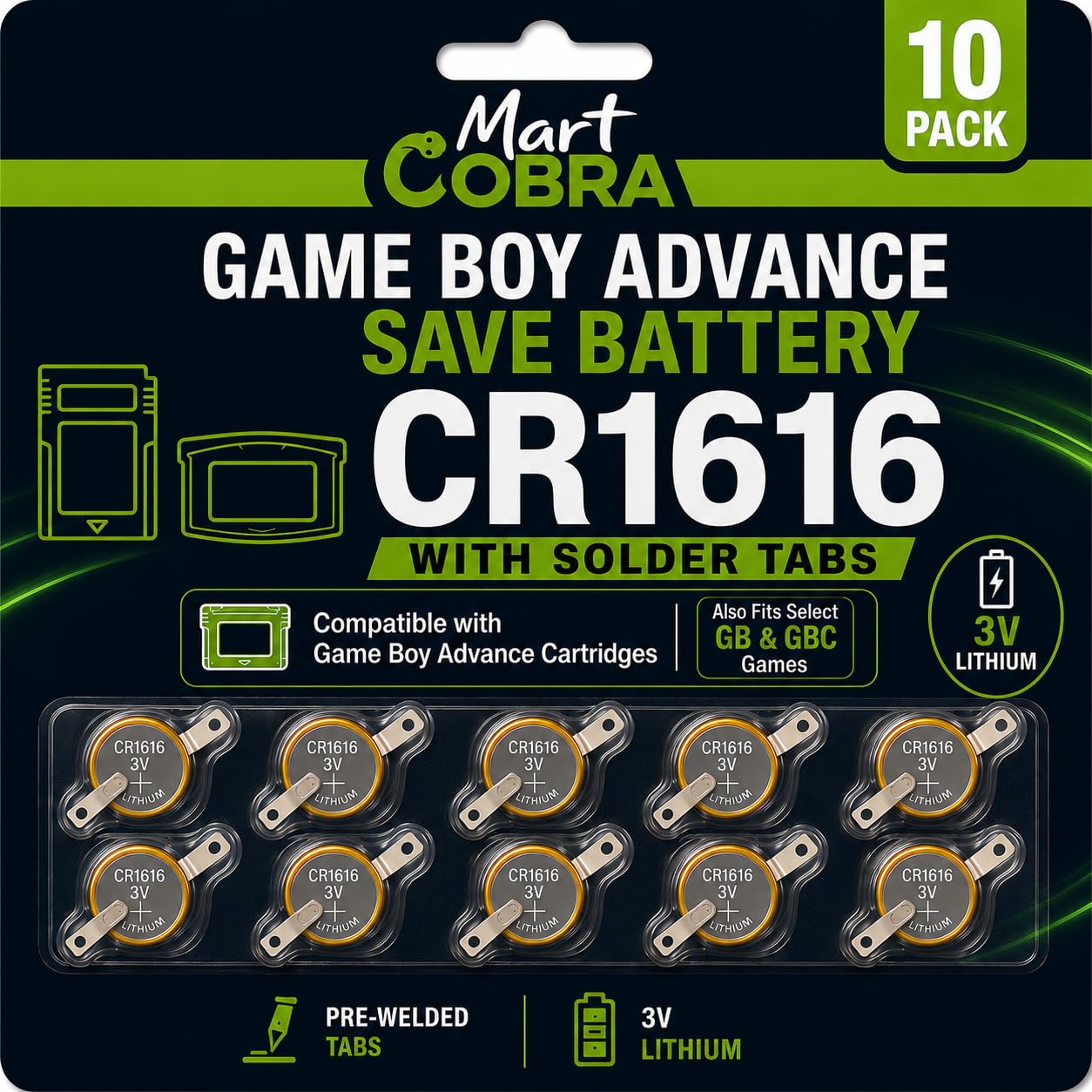 Amazon.com: Mart Cobra CR1616 Batteries with Solder Tabs 10-Pack