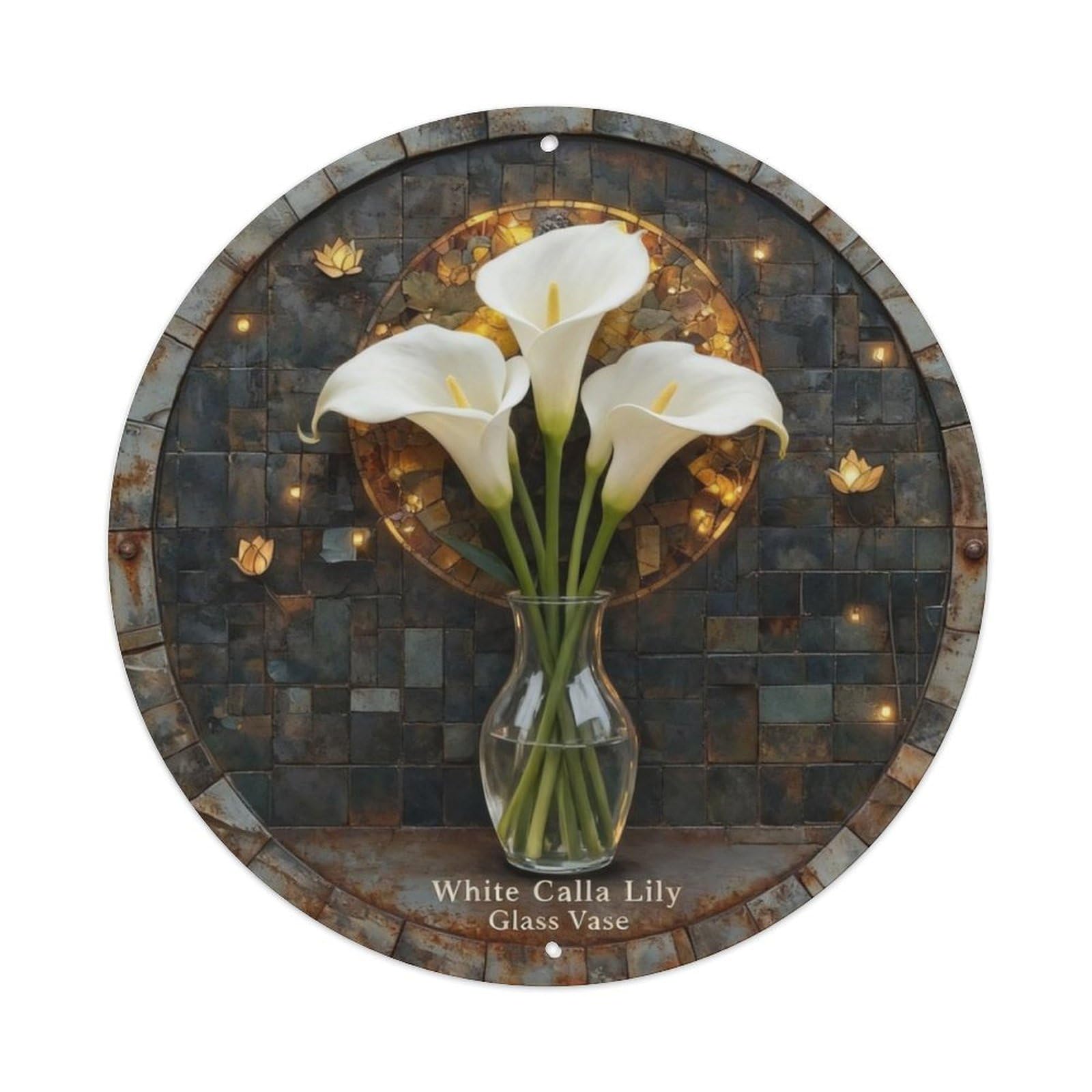 White Calla Lily Glass Vase Metal Tin Sign Plaque
