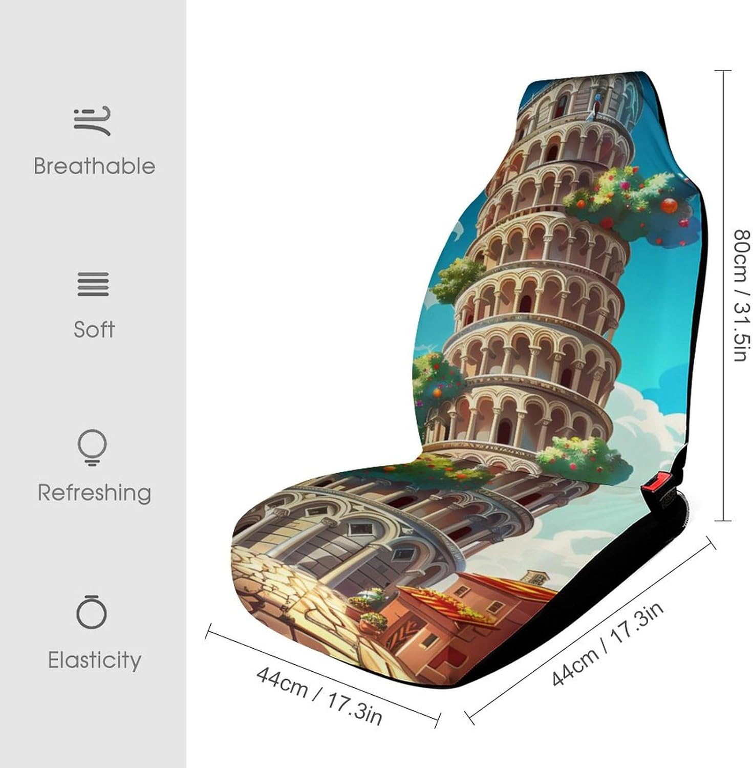 Italy Landmark Pisa Tower Car Seat Covers Automotive Seat Covers Car Seat Protector Auto Front Seats Protector for Most Cars 2PCS