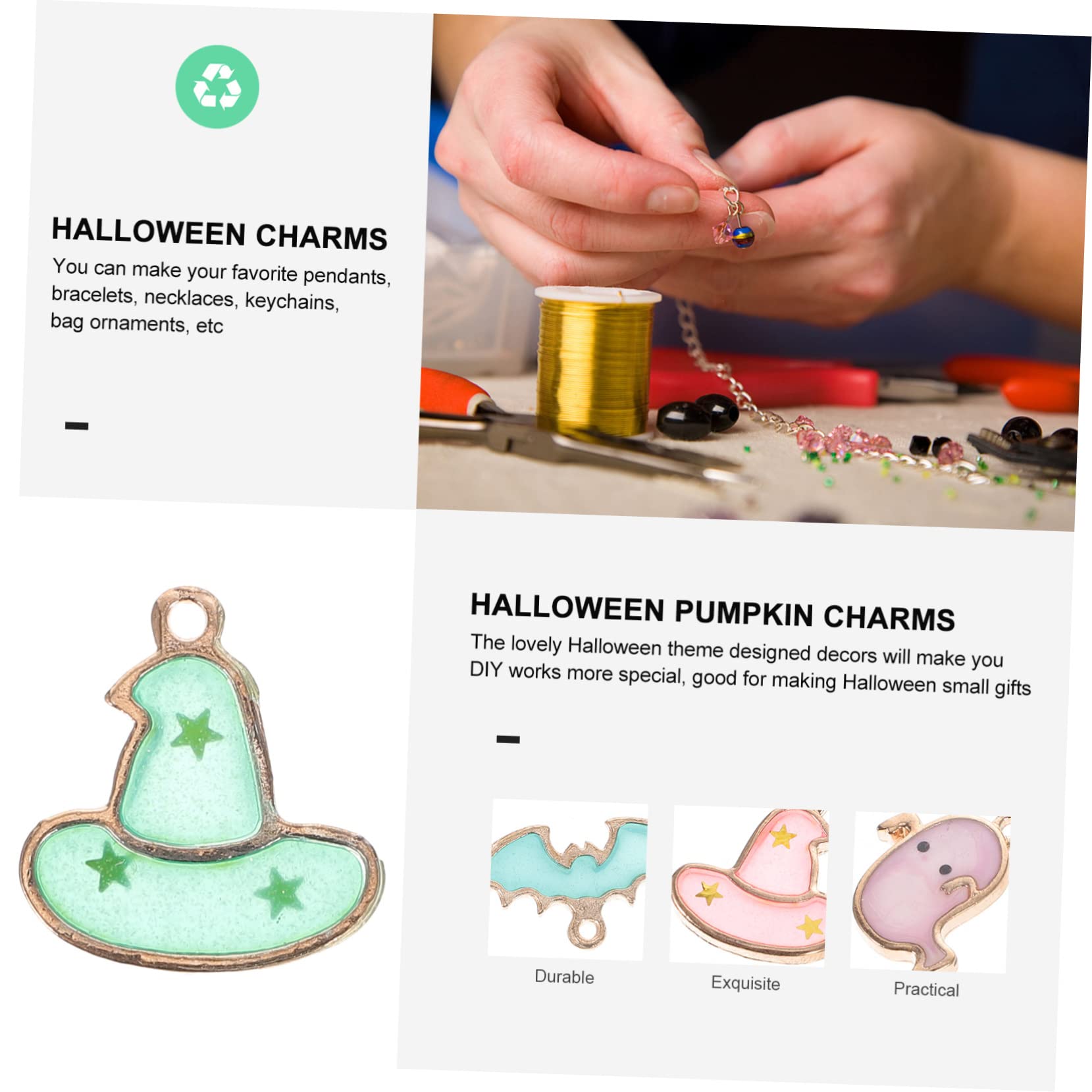 NUOBESTY 136pezzi Ciondoli Halloween Per Creazioni Diy Accessori Per Bracciali Collane e Dettagli Delicati Facile Da Usare Per Festeggiamenti Halloween