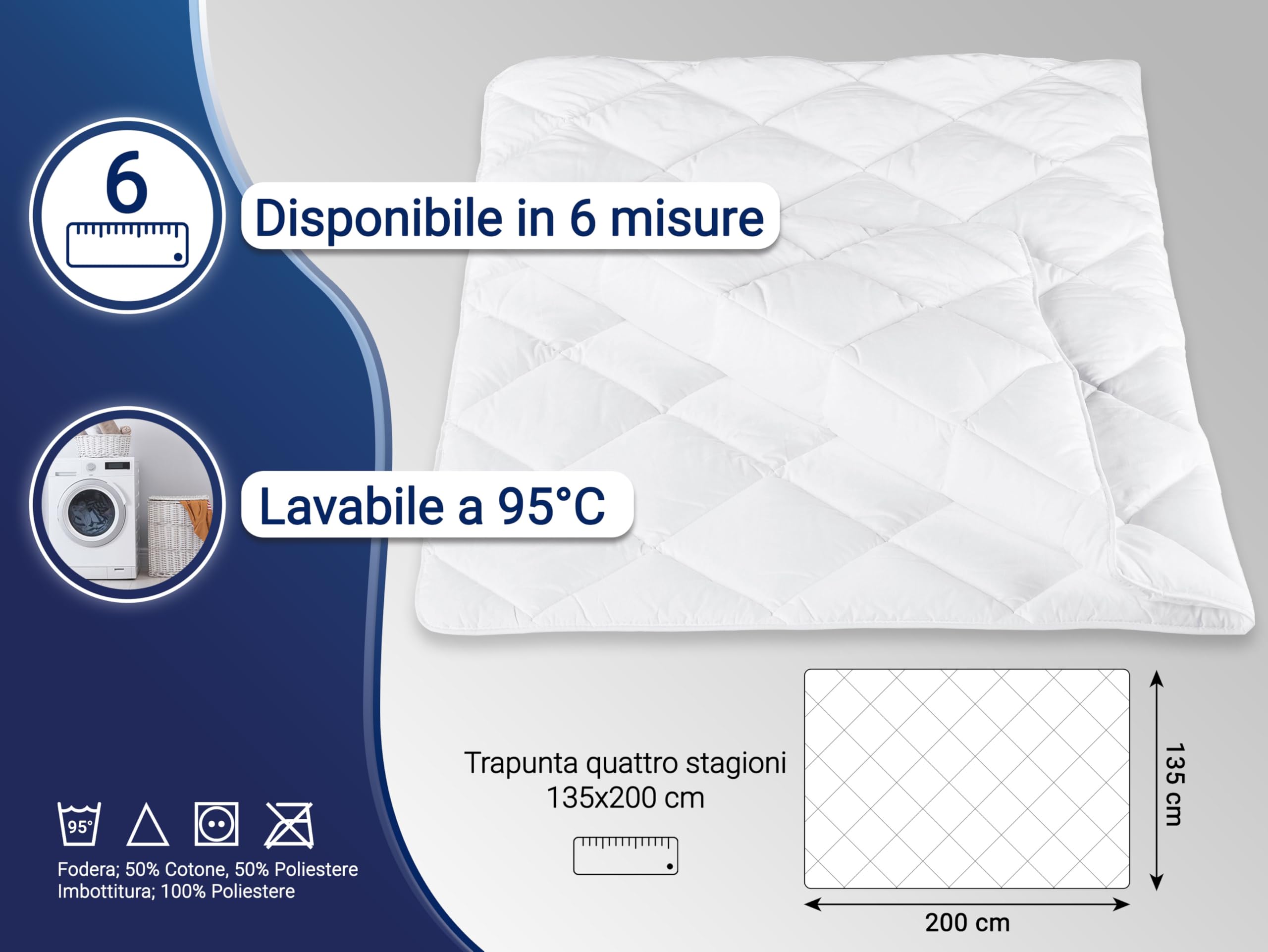 ZOLLNER Trapunta quattro stagioni - piumone annuale in 135x200 cm morbido e traspirante - imbottitura in poliestere - lavabile a 95°C - Qualità alberghiera - Certificato OEKO TEX (R)