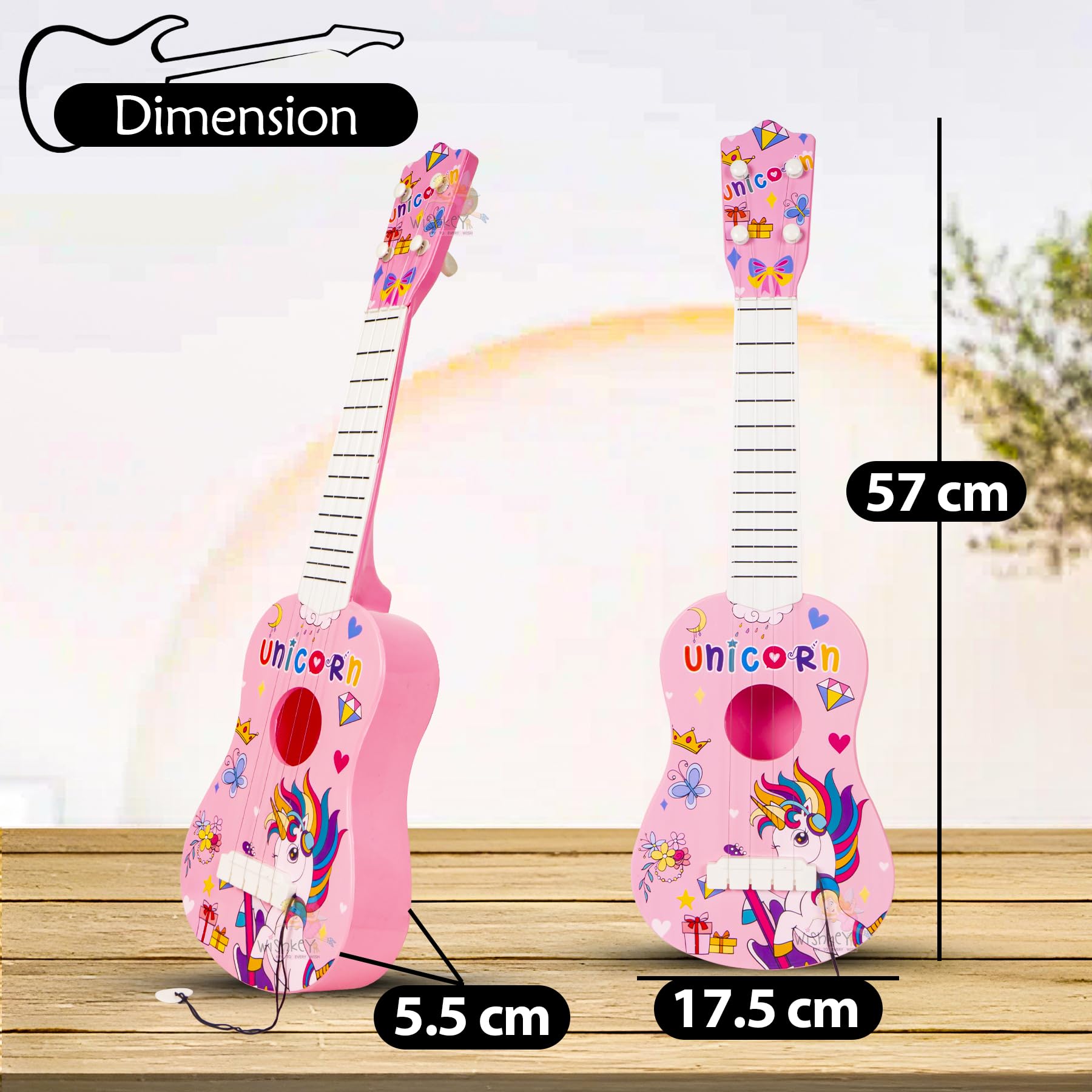 WISHKEY Unicorn Theme Guitar 4 Strings Acoustic Music Toys for Kids, Educational Toy Guitar for Beginners, Musical Instrument, Learning Musical Toy, Sound Toys, Pink, 6+Years, 22" (Pack of 1) - Image 6 thumbnail