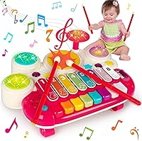 Vista 1 de AugToy 3 en 1 juguetes musicales para niños pequeños de 1 a 3 años, juego de piano, xilófono y tambor, juguetes para niñas de 1, 2 y 3 años de edad