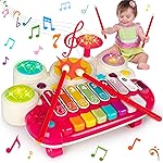 AugToy 3 in 1 Musical Toys for Toddlers 1-3 Piano Xylophone Drum Set Toys for 1 2 3 Year Old Girls Birthday Music Instruments Baby Learning Developmental Sensory Toys Toddler Toys Age 1-2 2-3