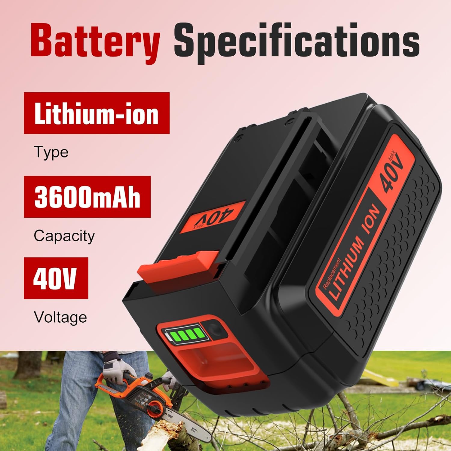 2Packs 40V 3.6Ah Replacement Battery and LCS40 Charger Compatible with Black and Decker 40V Lithium Battery LBX1540 LBX2040 LBX2540 LBXR36 LBXR2036 LBX36 Compatible with String Trimmer Power Tool