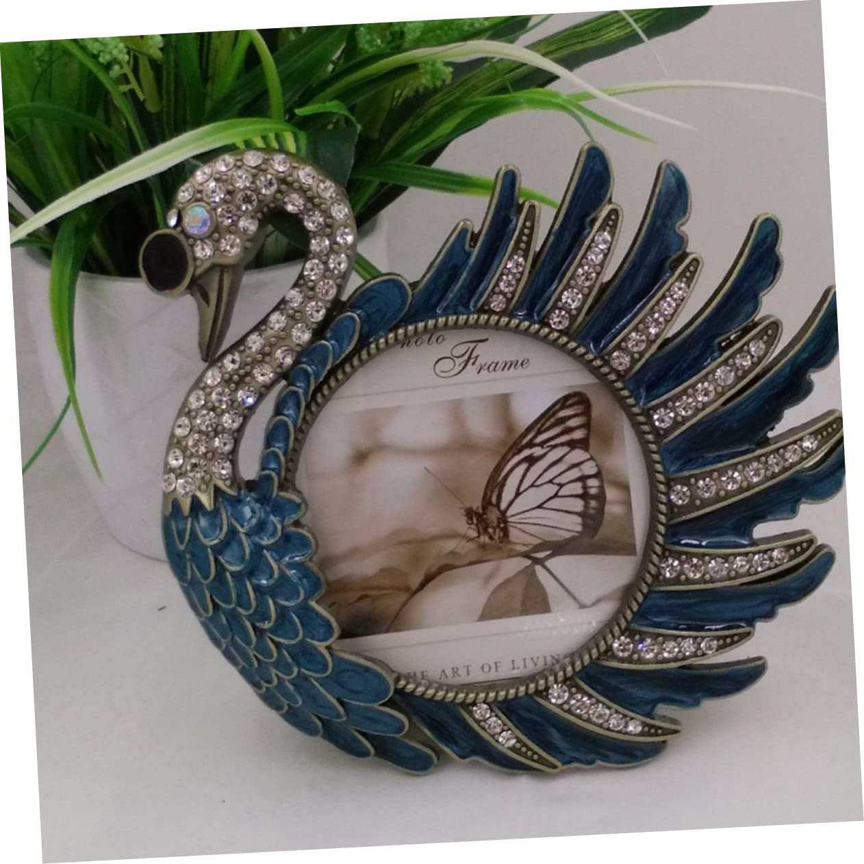 GARVALON Schwanen Fotorahmen Glatte Oberfläche Vintage aus Metall Tischdeko für Eingang und Schlafzimmer Geschenk für Hochzeiten und Kinderfotos
