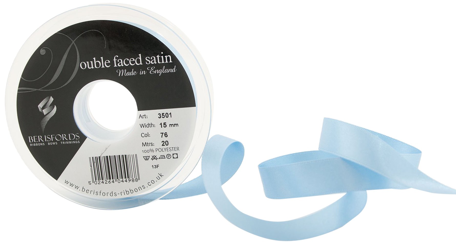 Berisfords 3501-CF-15 20 m x 15 mm Double Faced Satin Ribbon, Cornflower,Blue