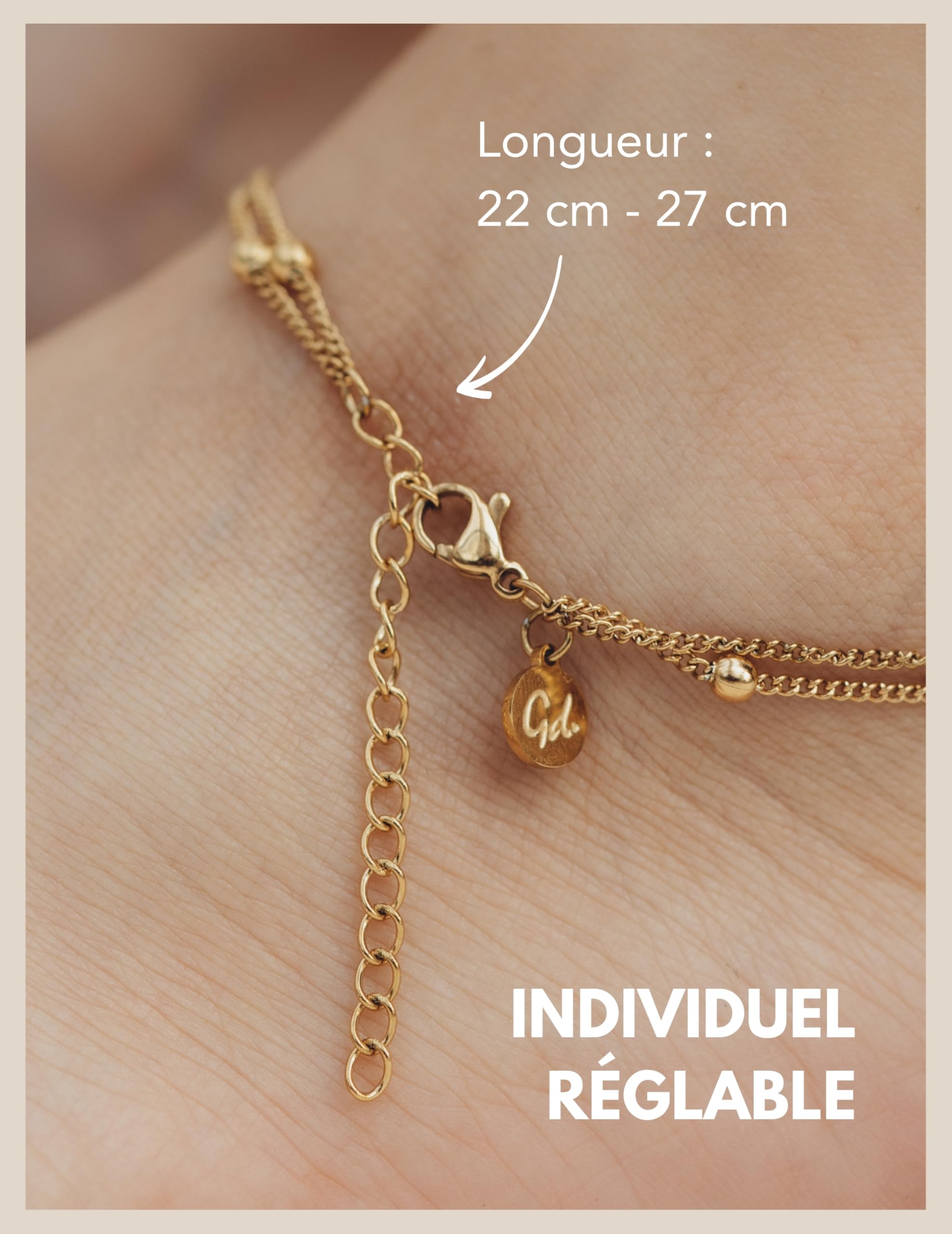 Bracelet de cheville coeur pour femme - Résistant à l'eau I Bracelet de cheville à plusieurs rangs - Réglable I Bijoux de pied filigrane en acier inoxydable en or - argent - or rose