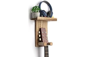Rustic Wood Guitar Wall Mount with Pick Holder and Display Shelf for...