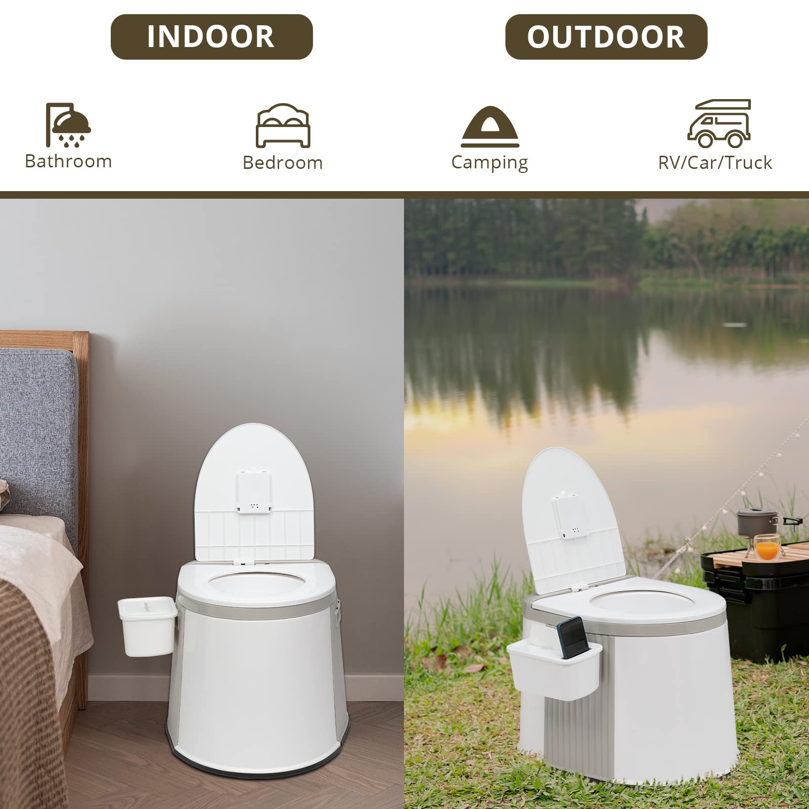 Bonnlo Toiletta Portatile in PP, WC Portatile,Vasino per Adulti, Anziani e Bambini da Viaggio e Campeggio
