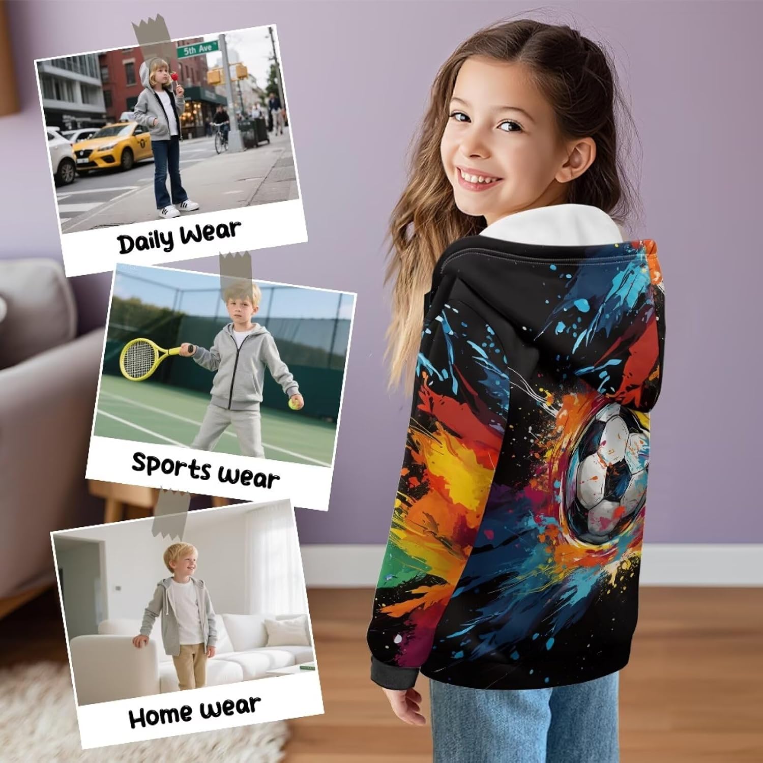 Girls Boys Zip Fleece Hoodies Oversized Long Sleeve Jacket Childs Fashion Outfits Casual Hooded Sweatshirt Coat