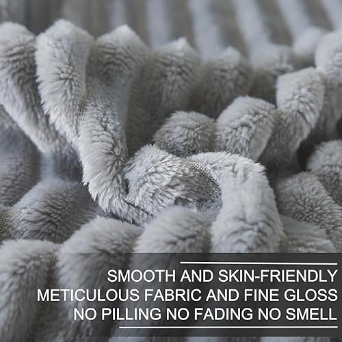 Miniatura 8 de Richave - Manta acogedora tamaño Queen, de forro polar premium ligera antiestática con patrón de rayas, 90 x 90 pulgadas, gris ceniza