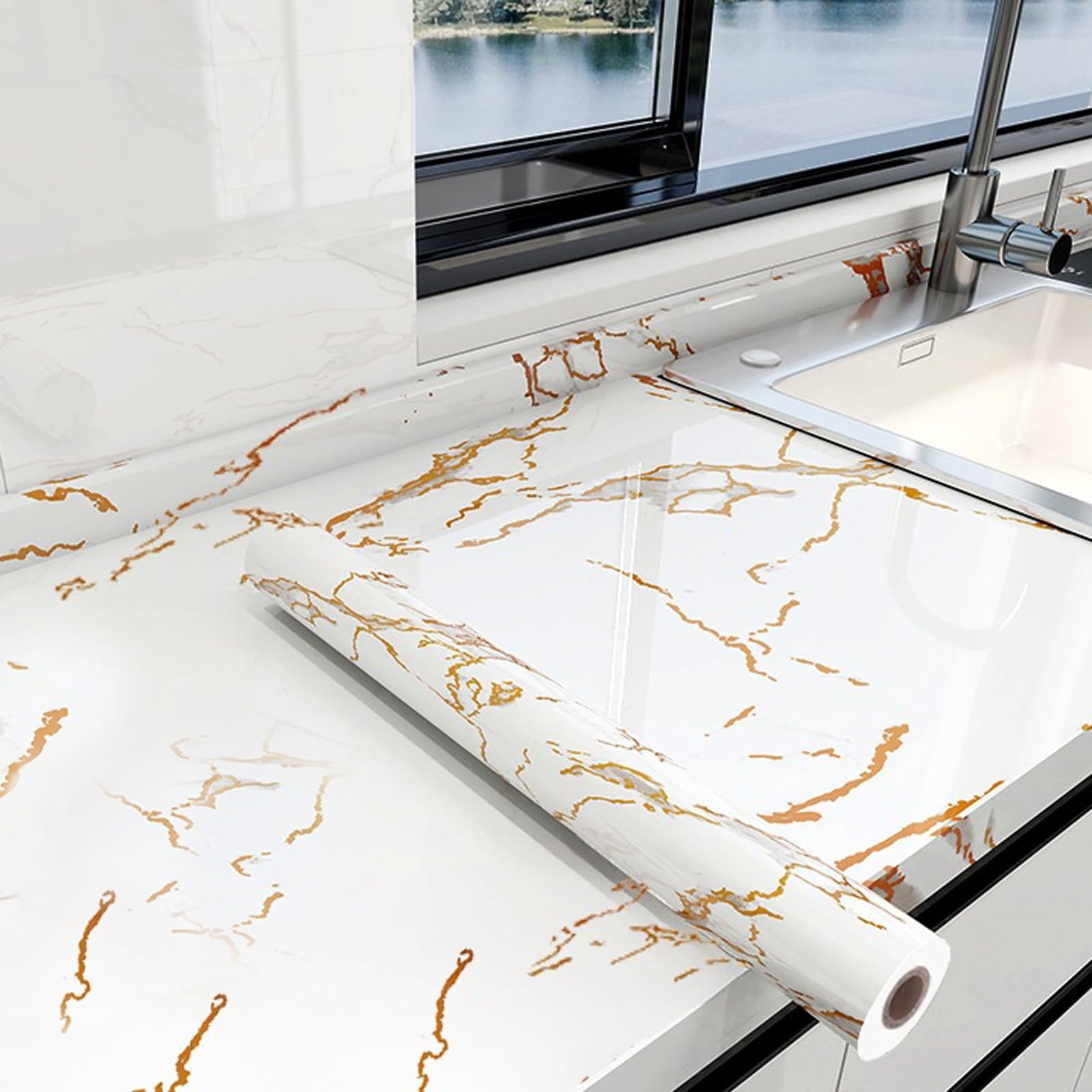 Foelanne Style D Back Self Adhesive Wallpaper, Marble Contact Paper Multicolor Multiple Sizes(,60Cm*10M)