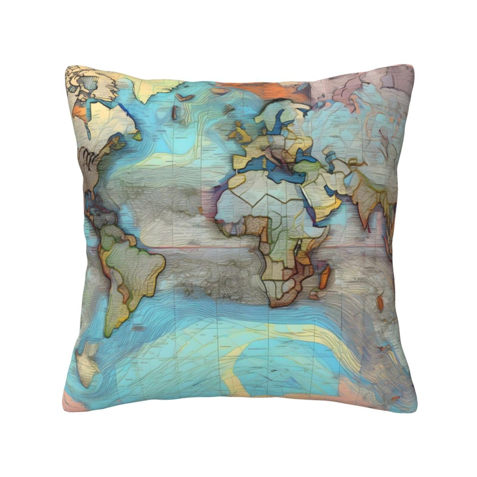 HYTTER Cartoon World map Universal Pillowcase for All Seasons 12"x12" â€“ Decorate Your Space with Skin-Friendly, Soft, and Comfortable Art Pillows