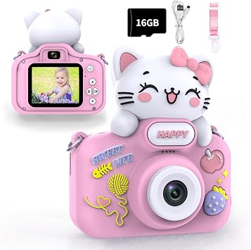 Kids Camera for Boys and Girls, Digital Camera for Kids Toy, Toddler Camcorder Birthday for Age 3 4 5 6 7 8 9 10 with 16GB SD Card, Video Recorder 1080P HD IPS 2 InchPink