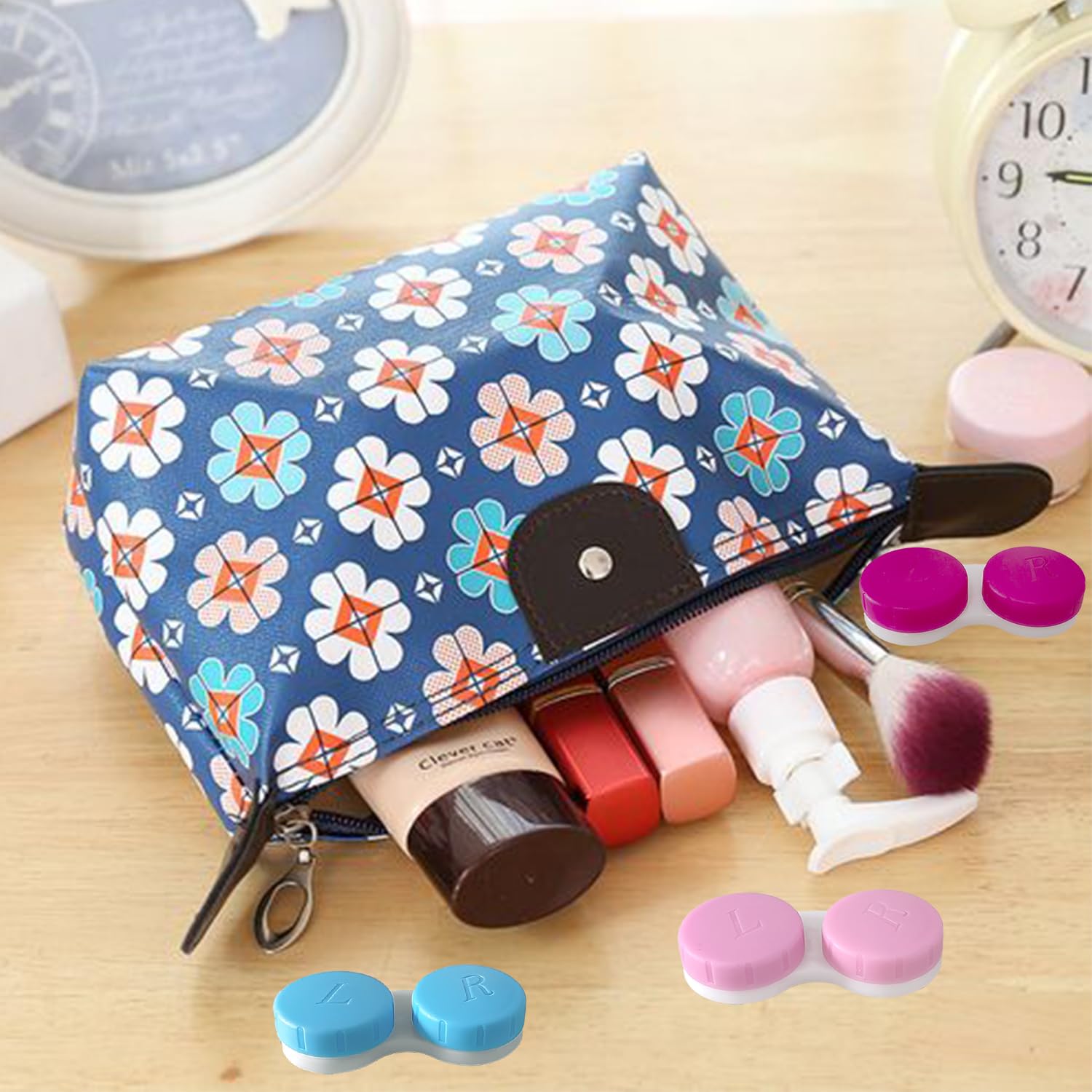 Paquete de 12 estuches para lentes de contacto, caja de almacenamiento para lentes de contacto (rojo rosa)