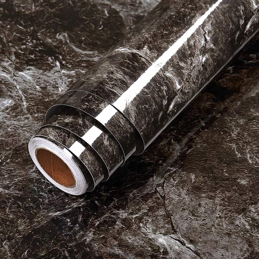 LACHEERY Black Brown Marble Contact Paper 12"x160" Removable Wall Paper Countertop Contact Paper Self Adhesive Wallpaper Peel and Stick Countertop for Kitchen Cabinets Backsplash Counter Top Covers