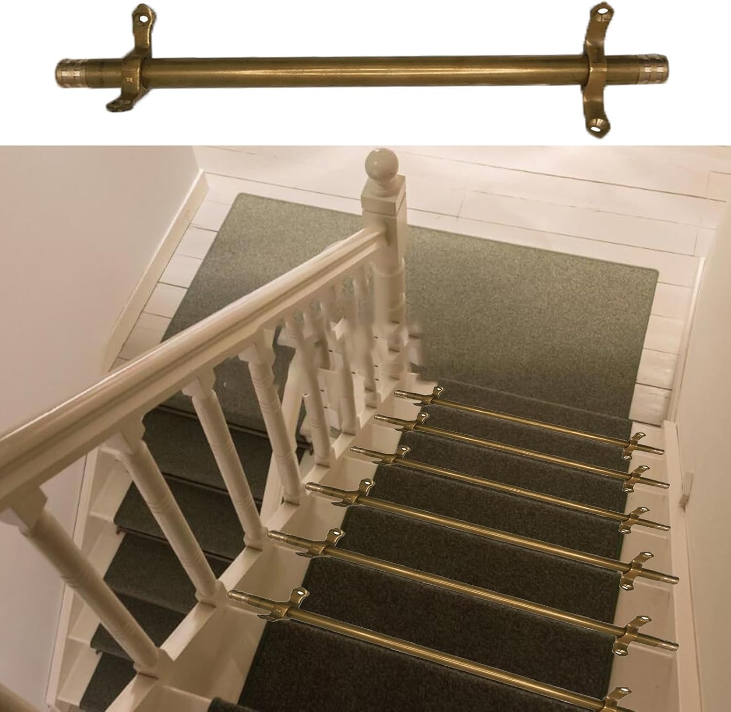 Stair Carpet Rods, Brass Stair Rods for Fixing Carpets, Removable Gold Stair Runners for Homes, Cinemas, Museums(L110cm(43 1/4"))