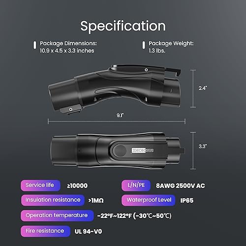 Miniatura 7 de VIVOHOME Adaptador de carga Tesla a J1772 con bloqueo anticaída, apto para todos los J1772 EVs PHEVs, Max 48 Amp 240V CA, adaptador de carga