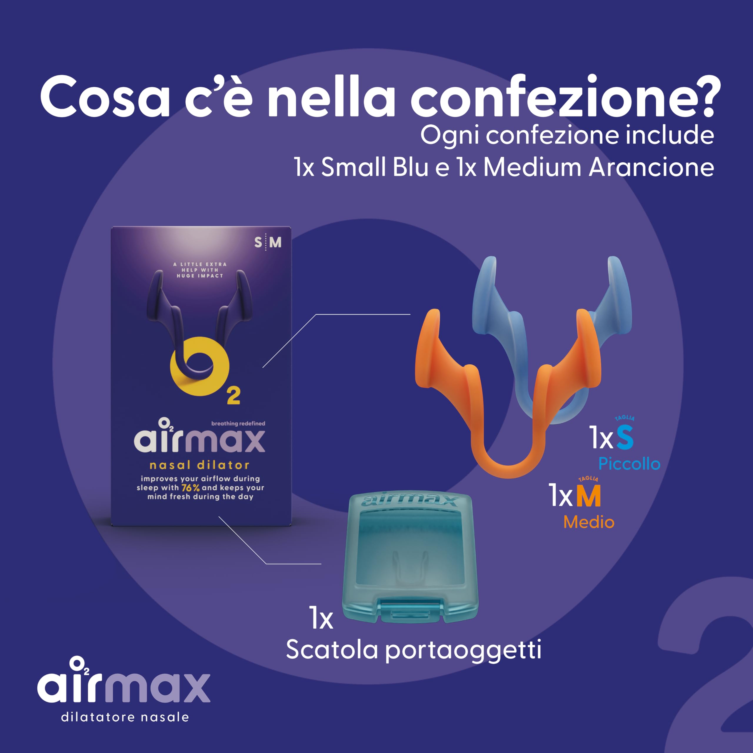 Air Max dilatatore nasale - Pacchetto di Prova - Dispositivo anti russamento - 76% Flusso d’Aria per Respirare Meglio | Misura garantita (1x Small & 1x Medium)